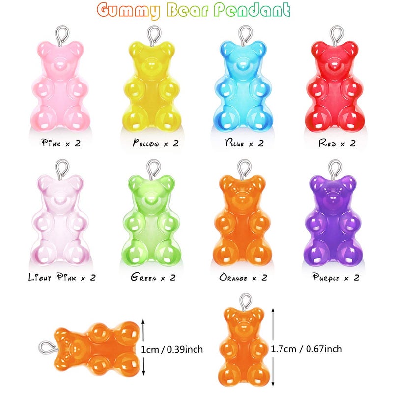 CCOZN 16 Pieces Resin Gummy Bear Pendant, 8 Colors Candy Gummy Charms Resin Bear Pendant DIY Necklace for Girls Jewelry Making Crafting - Image 2
